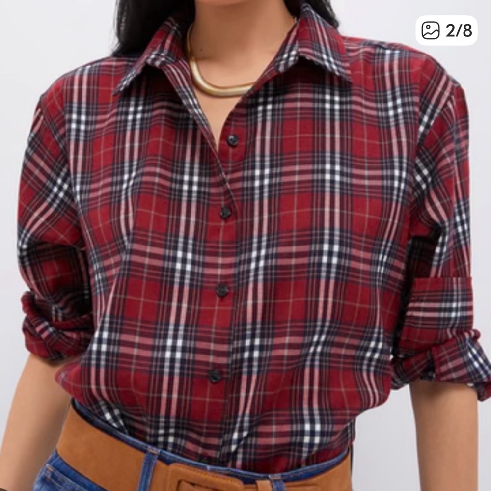 Tuckernuck Red Plaid Nadine Boyfriend Button Down Shirt